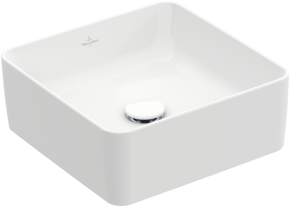 Lavabo à poser COLLARO 38 x 38 cm, céramique, carré sans trop-plein, blanc