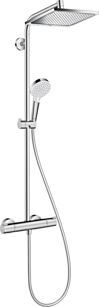 Colonne de douche CROMETTA E 240 1JET, mélangeur de douche, thermostat 1/2" robinet d'arrêt inverseur douche de tête Crometta E 240 1jet 240 x 240 mm, Quick Clean brase de douche 350 mm, douche à main Crometta Vario, tuyau de douche Isiflex 160 cm débit 15 l/min, classe énergie E, groupe acoustique I, chromé