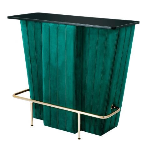 Bar Bolton green velvet , Green velvet | black glass  , 120 x 48 x H. 104,5 cm