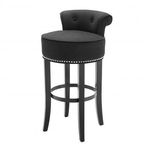 Bar Stool Sophia Loren black cashmere -U , Black cashmere | black legs | nickel nails , A. 46 | B. 50 | C. 91 | D. 38 | E. 75 cm