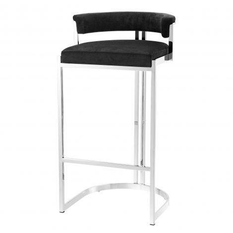 Bar Stool Dante polished ss black velvet , Polished stainless steel | black velvet  , A. 48,5 | B. 46,5 | C. 90 | D. 43 | E. 77 cm