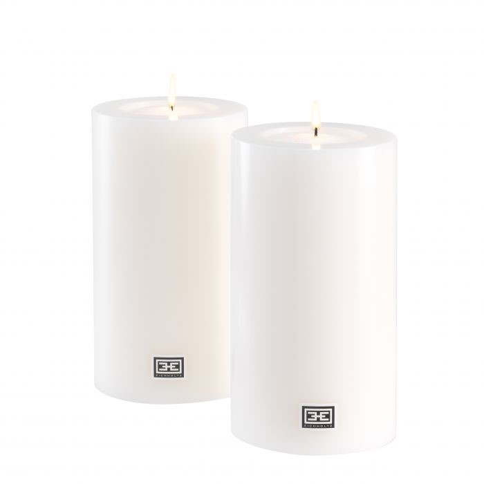 Artificial Candle ø 10 x H. 18 cm set of 2  , White , ø 10 x H. 18 cm