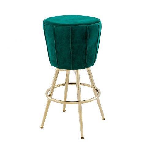 Bar Stool Bolton green velvet , Green velvet | champagne gold finish , ø 37 x H. 72 cm