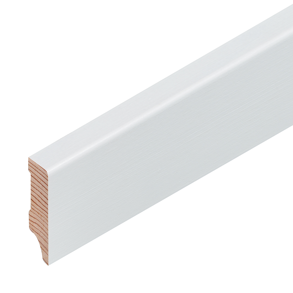 Plinthe massive pin blanc couvrant laquée RAL 9016 40/12/12 mm - longueur : 4ml