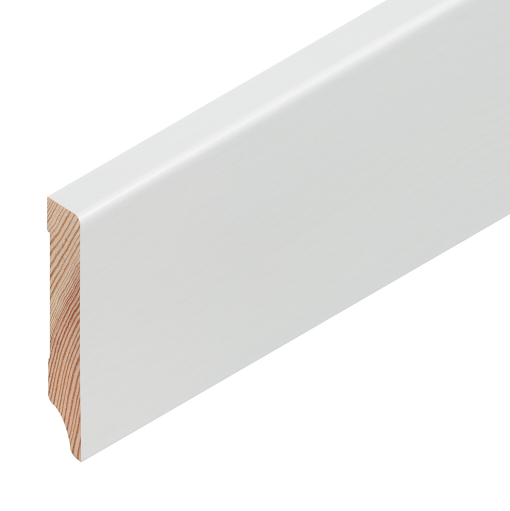 Plinthe massive pin blanc couvrant laquée RAL 9016 60/12/12 mm - longueur : 4ml