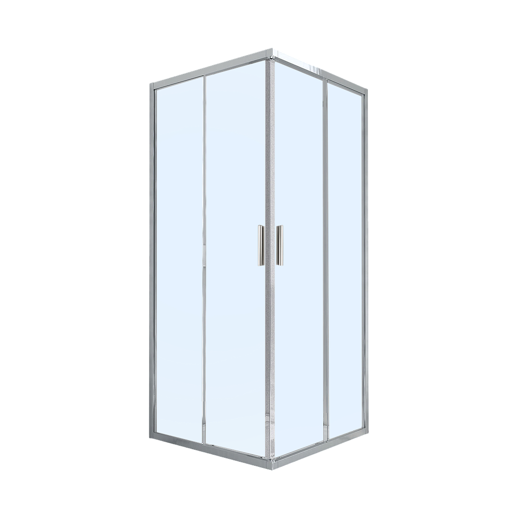 Entrée diagonale MELODIE19 N°3,  77-79 cm, H 195 cm, verre véritable transparent 6 mm, profiles argent brillant - réversible, PRIX pour 1 côté / pour entrée diagonale commander 2 côtés