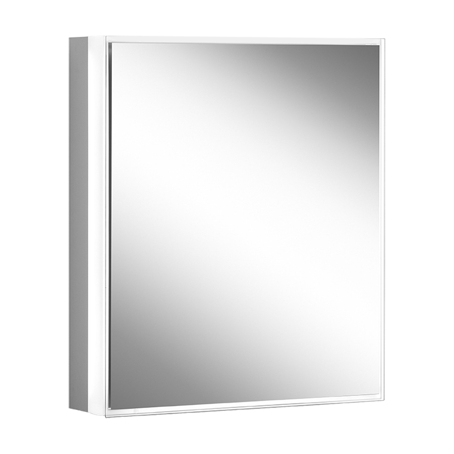 Armoire toilette PREMIUM LINE SUPERIOR TW, PLS1 50/1/TW/L profil en aluminium 52,8 x 73,6 x 16,7 cm pour montage AP ou UP prise double en bas à gauche sur le profil latéral, porte à double miroir avec bande lumineuse tout autour charnières à droite, LED éclairée sur tout le pourtour réglable en continu de 2000-6500K, 1 x 32 W, dimmable bouton pour les fonctions à l'intérieur du profilé latéral miroir grossissant, IP44, standard, argent eloxé