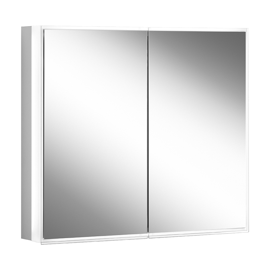 Armoire toilette PREMIUM LINE SUPERIOR TW, PLS1 90/2/TW profil en aluminium 92,8 x 73,6 x 16,7 cm pour montage AP ou UP prise double en bas à gauche et à droite à la paroi intérmédiaire, 2 portes à double miroir avec bande lumineuse tout autour, LED éclairée sur tout le pourtour réglable en continu de 2000-6500K, 1 x 43 W dimmable bouton pour les fonctions à l'intérieur du profilé latéral miroir grossissant, IP44, standard, argent éloxé