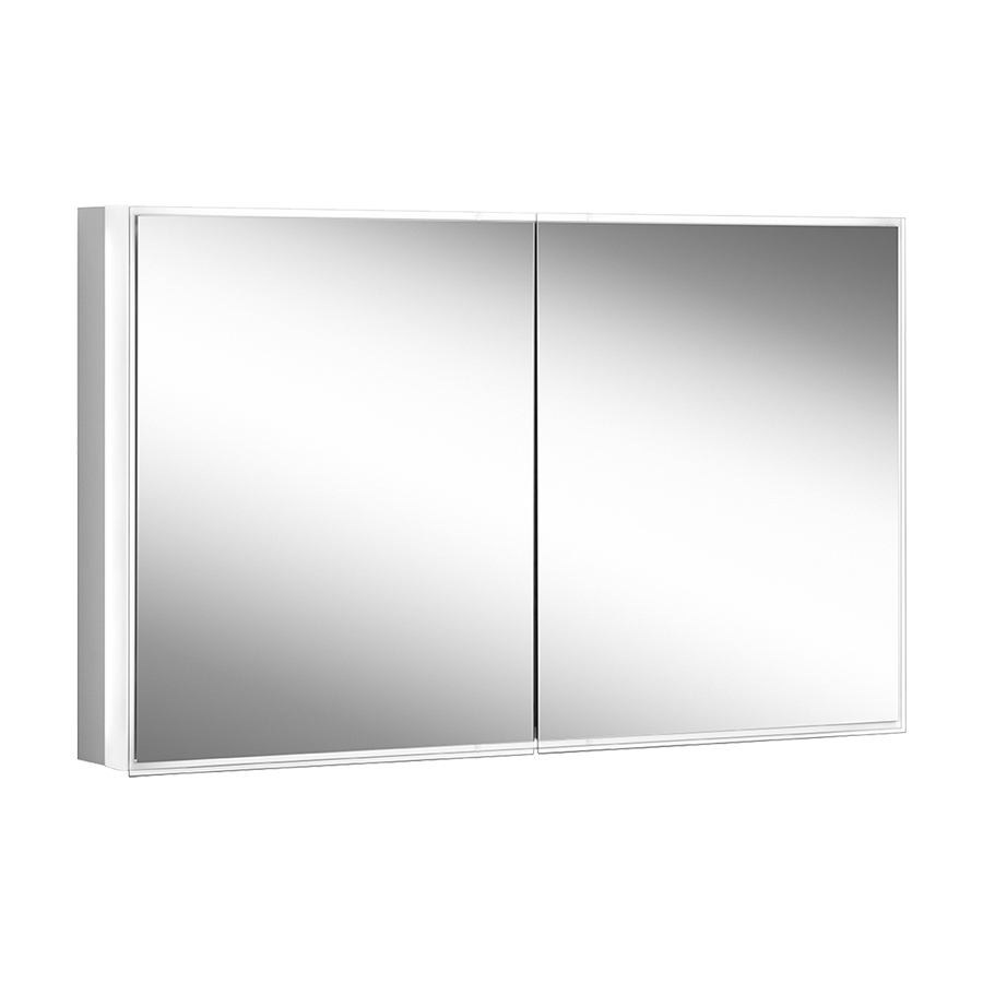 Armoire toilette PREMIUM LINE SUPERIOR TW, PLS1 100/2/TW profil en aluminium 102,8 x 73,6 x 16,7 cm pour montage AP ou UP prise double en bas à gauche et à droite à la paroi intérmédiaire, 2 portes à double miroir avec bande lumineuse tout autour, LED éclairée sur tout le pourtour réglable en continu de 2000-6500K, 1 x 46 W dimmable bouton pour les fonctions à l'intérieur du profilé latéral miroir grossissant, IP44, standard, argent éloxé