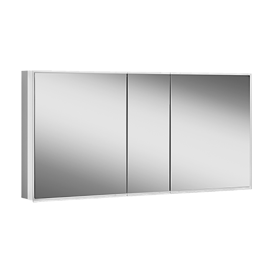 Armoire toilette PREMIUM LINE SUPERIOR TW, PLS1 150/3/TW profil en aluminium 152,8 x 73,6 x 16,7 cm pour montage AP ou UP prise double en bas à gauche et à droite à les parois intérmédiaire, 3 portes à double miroir avec bande lumineuse tout autour 60/30/60, LED éclairée sur tout le pourtour, réglable en continu de 2000-6500K 1 x 60 W dimmable, bouton pour les fonctions à l'intérieur du profilé latéral, miroir grossissant, IP44, standard, argent éloxé