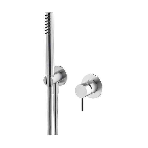 Mélangeur de douche mural X-STEEL 316, avec douchette et flexible, écartement entre poignée et douchette 120 mm, raccords 1/2", sans corps à encastrer, acier inox