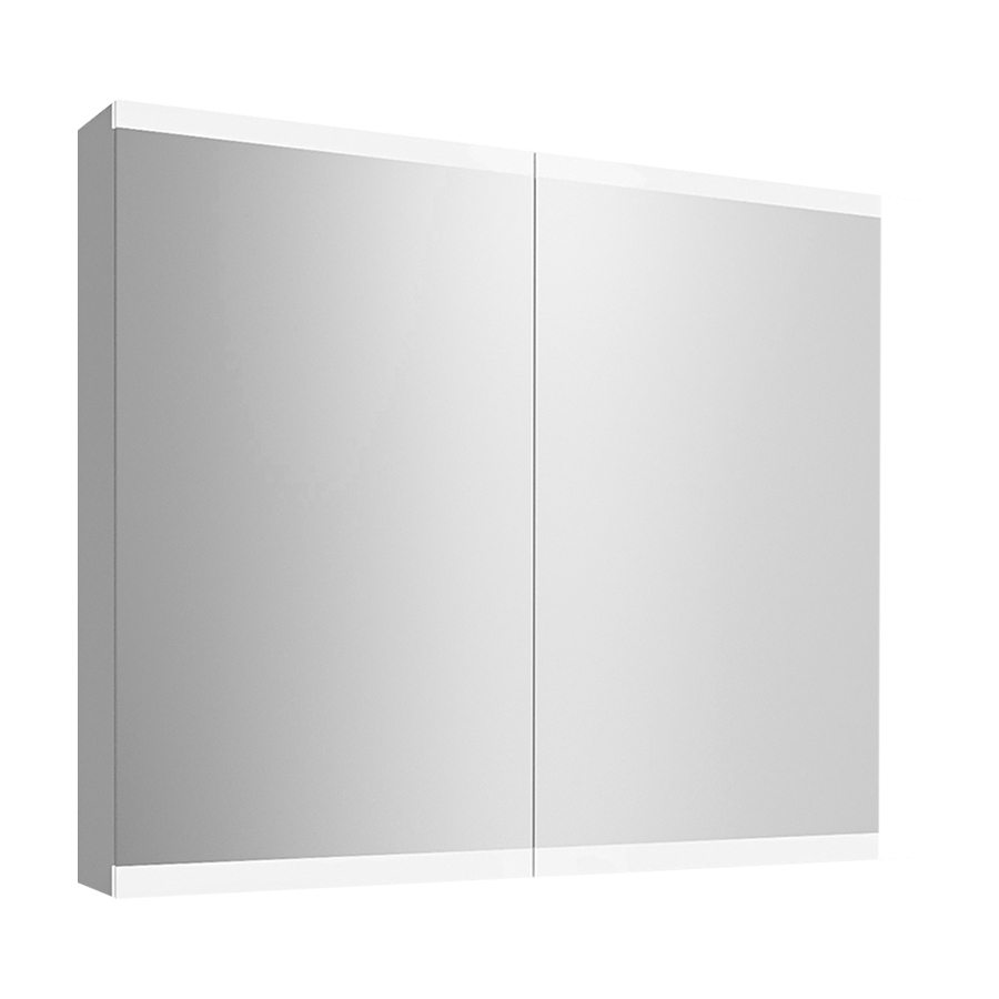 Armoire de toilette METRUM 80 x 71,7 x 13,6 cm profil en aluminium, 2 prises double en bas à droite et à gauche, 2 portes à double miroir (40/40), éclairage LED 4145 Lumen, IP24, standard, blanc