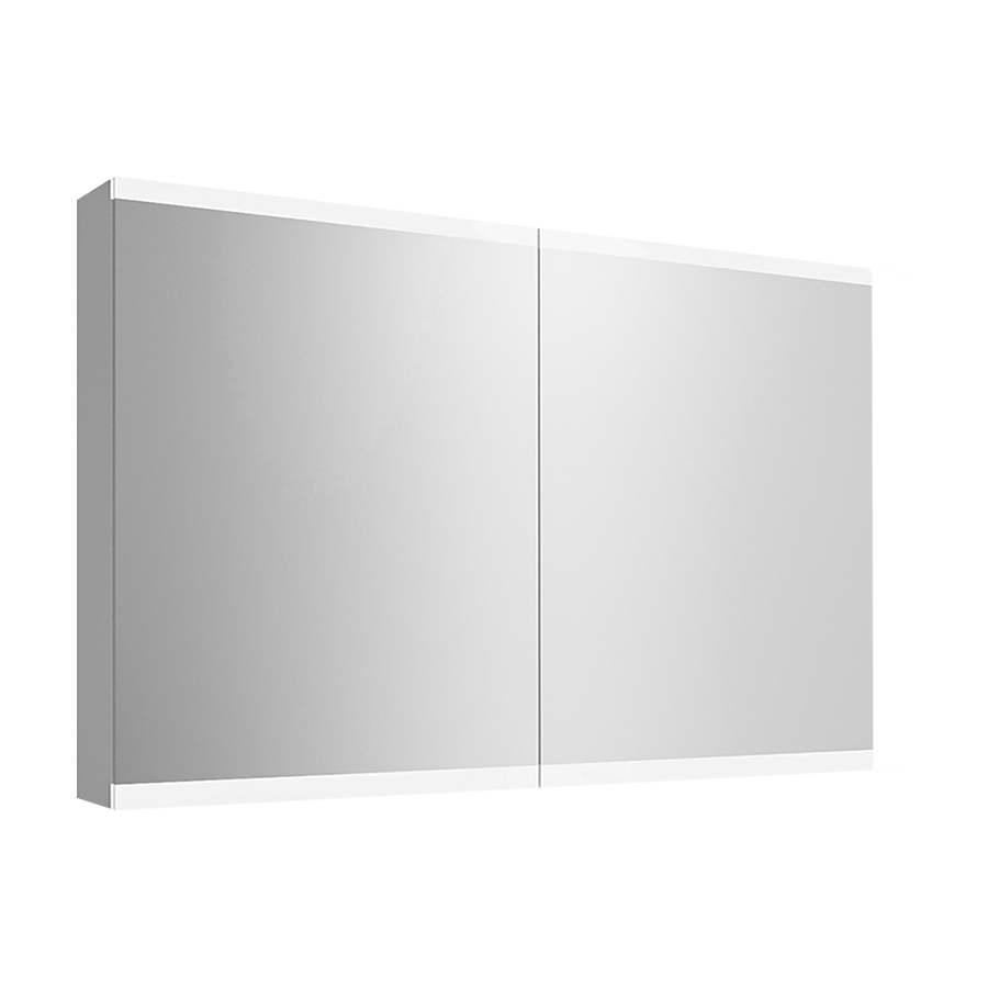 Armoire de toilette METRUM 100 x 71,7 x 13,6 cm profil en aluminium, 2 prises double en bas à droite et à gauche, 2 portes à double miroir (50/50), éclairage LED 5214 Lumen, IP24, standard, blanc