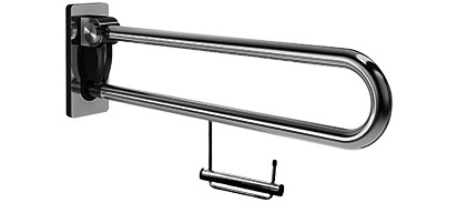 Barre d'appui escamotable INEOLINE PLUS/PURE, S 60 cm, avec plaque interchangeable, frein de sécurité, avec porte-papier acier inoxydable, Design Grip sans matériel de fixation, brillant