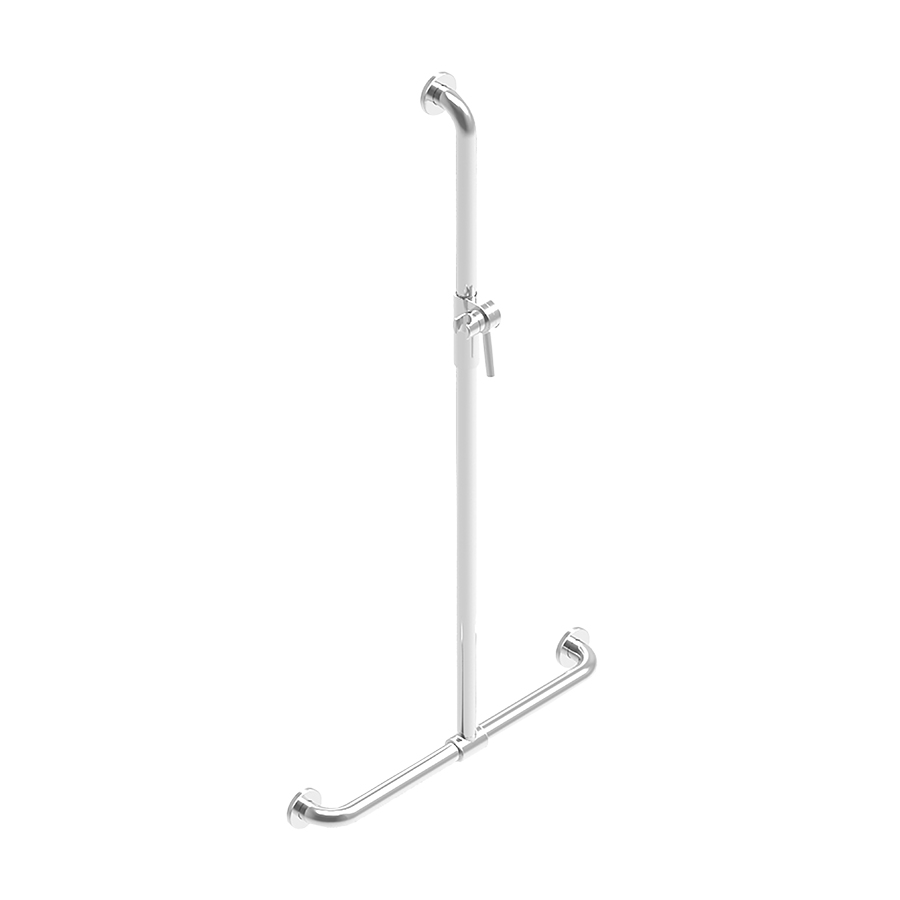 Barre d'appui d'angle pour douche INEOLINE PLUS 120 x 60 cm, forme-T acier inoxydable, DesignGrip glissière de douche déplaçable avec support à rotule matériel de fixation inclus, brillant