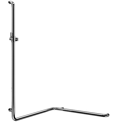 Barre d'appui d'angle pour douche INEOLINE PURE 76,3 x 76,3 cm, H 120 cm avec support douche acier inoxydable DesignGrip à gauche matériel de fixation inclus, brillant