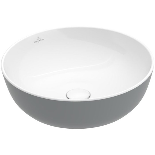 [1624C0629] Lavabo à poser rond ARTIS D 43 cm, céramique sans trop-plein, sans trou robin., Bicouleur blanc / French Linen (gris)