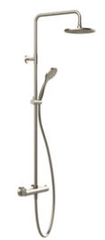 [1621C1115] Colonne de douche EMPORIO SHOWER thermostatique, EC 150, raccords excentrique 1/2"x1/2", douche de pluie diam. 200 mm, inverseur automatique, support orientable sur barre de douche, flexible 150 cm, douchette à main diam. 100 mm anticalcaire, groupe acoustique II, débit 12 l/min, 149 Finox