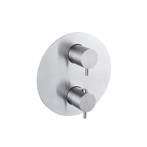 [1621S0869] Mélangeur de douche thermostatique X-STEEL, set de montage final, avec poignée pour le contrôle de la température et une poignée avec régulateur de débit, sans corps à encastrer (1 sortie), (2 sorties), (3 sorties), acier inox