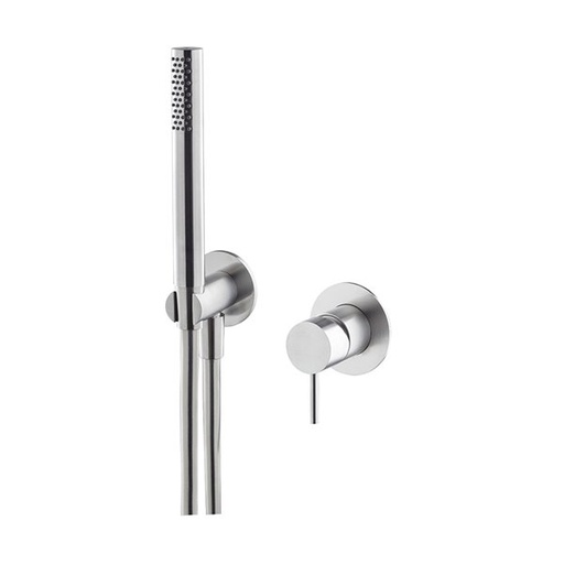 [1621S0875] Mélangeur de douche mural X-STEEL 316, avec douchette et flexible, écartement entre poignée et douchette 120 mm, raccords 1/2", sans corps à encastrer, acier inox