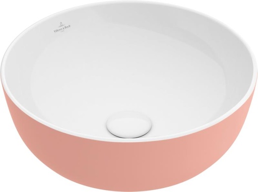 [1624C0648] Lavabo à poser rond ARTIS D 43 cm, céramique sans trop-plein, sans trou robin., Bicouleur blanc / Powder (saumon)
