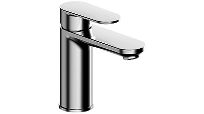 [1621C1259] Mélangeur de lavabo ELLA S 110 mm, goulot fixe eau froide par position du levier au milieu, sans vidage tuyaux de raccordement flexibles 3/8", groupe acoustique NT, chromeline
