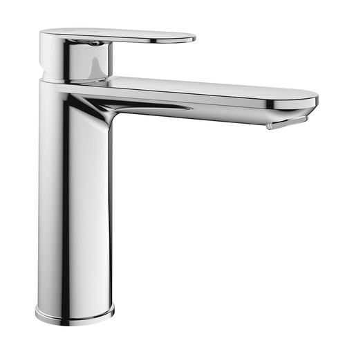 [1621C1279] Mélangeur de lavabo ELLA S 140 mm, goulot fixe eau froide par position du levier au milieu, sans vidage tuyaux de raccordement flexibles 3/8", groupe acoustique NT, chromeline