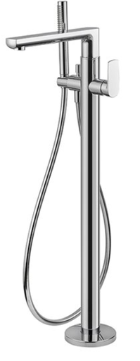 [1621H0863] Mélangeur de bain HAKA S 241 mm, goulot fixe H jusqu'à aérateur 775 - 795 mm avec colonne pour montage à pose libre, flexible, douche à main sans corps à encastrer, groupe acoustique NT, chromé