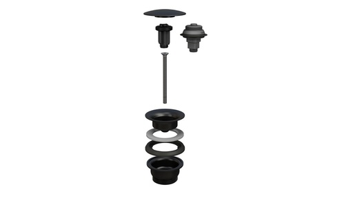 [1621C1442] Bonde soupape d'écoulement 1 1/4" Push open, fonction 2 en 1, ajustable de min. 0 à max. 70 mm, appuyez pour ouvrir et fermer - verrouillable en position ouverte, adapté aux lavabos avec ou sans trop-plein, noir mat