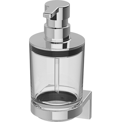 [1690C1069] Distributeur de savon CHIC 22 récipient 0,28 litre en verre clair, montage Adesio pour collage ou perçage, avec matériel de fixation, sans colle SikaFast, chromé