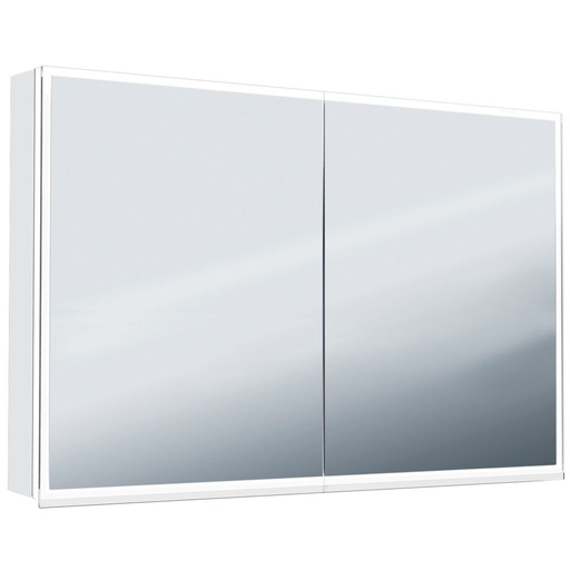 [1617C0526] Armoire toilette ILLUMINATO 2.0 118 x 73 x 13,2 cm profil en aluminium, 2 prises double à l'intérieur en bas 2 portes à double miroir éclairage du cadre par LED 35,18W, commande de l'éclairage clavier/ application, boîte cosmétique miroir grossissant inclus IP24, couleur lumière changeable, blanc