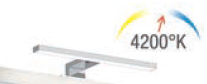 [16GEN6348] Eclairage LED 300 x 51 x 102 mm - 1 x 5W Classe II, IP44 convertisseur intégré. Corps ABS chromé brillant. La durée de vie des LED est d’environ 40000 heures (env. 5 ans). Les ampoules ne sont pas remplaçables.