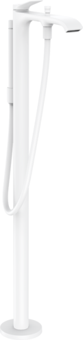 [1621C1528] Mélangeur de bain VIVENIS S 236 mm, goulot fixe H jusqu'à aérateur 840-920 mm avec colonne pour montage à pose libre, douche à main tuyau de douche, support de douche, sans corps à encastrer 758 415, Blanc mat