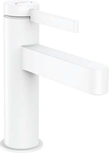 [1621C1550] Mélangeur de lavabo FINORIS 100, S 126 cm, goulot fixe avec vidage Push-Open, Blanc mat
