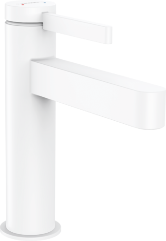 [1621C1555] Mélangeur de lavabo FINORIS 110, S 139 cm, goulot fixe avec vidage Push-Open, Blanc mat