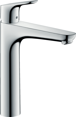 [1621C1607] Mélangeur de lavabo FOCUS 190 S 159 mm, goulot fixe haute colonne H jusqu'à aérateur 191 mm H levier ouvert 302 mm aérateur Quick Clean sans vidage, débit 5 l/min groupe acoustique I, Chromé