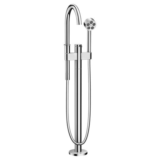 [1621C1687] Mélangeur de bain One S 220 mm, goulot fixe H jusqu'à aérateur 866-946 mm avec colonne pour montage à pose libre, douche à main tuyau de douche, support de douche, Chromé