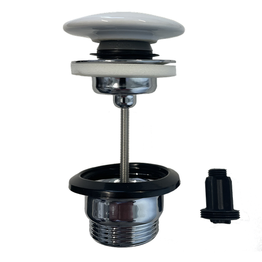 [1621C1781] Bonde soupape d'écoulement 1 1/4" Push open, fonction 2 en 1, ajustable de min. 0 à max. 70 mm, appuyez pour ouvrir et fermer - verrouillable en position ouverte, adapté aux lavabos avec ou sans trop-plein, chromé, bonde céramique blanc brillant