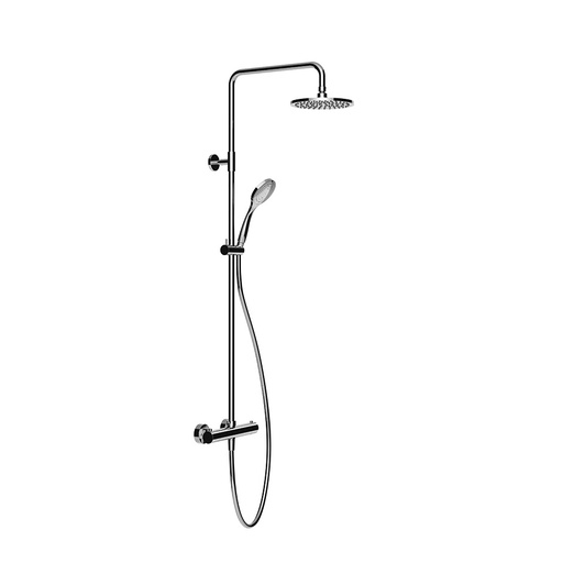 [1621C1790] Colonne de douche EMPORIO SHOWER thermostatique, EC 150, raccords excentrique 1/2"x1/2", douche de pluie diam. 200 mm, inverseur automatique, support orientable sur barre de douche, flexible 150 cm, douchette à main diam. 100 mm anticalcaire, groupe acoustique II, débit 12 l/min, 031 Chromé