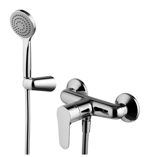 [1621M0866] Mélangeur de douche mural complet SERIE22, E 153 mm, avec raccords d'arrêt 1/2" x 1/2", flexible 150 cm et douchette à main, support mural, classe bruit 1, chromé