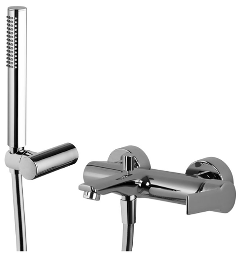 [1621H0934] Mélangeur de bain MAST écartement 153 mm raccords d'arrêt 1/2" x 3/4" avec douchette à main 1 jet et flexible 150 cm, chromé