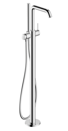 [1621C1983] Mélangeur de bain Tecturis S - S 194 mm, goulot fixe H jusqu'à aérateur 857-937 mm avec colonne pour montage à pose libre, douche à main bâton, tuyau de douche support de douche, sans corps à encastrer 758 415, chromé