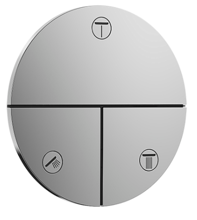 [1621C2064] Robinet UP SHOWERSELECT COMFORT S set de montage final D 15,5 cm, pour commander 3 fonctions, robinet Start/Stop, bouton Select débit 32 l/min, sans corps à encastrer 757 049, chromé