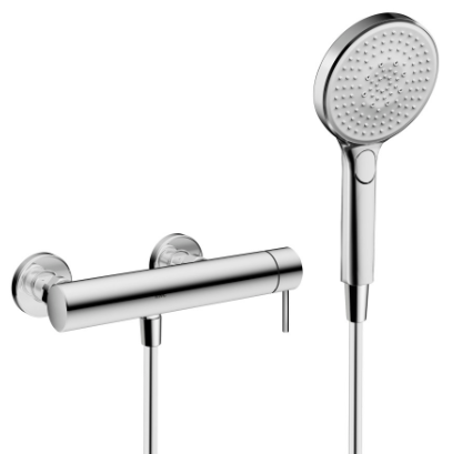 [1621S0963] Mélangeur de douche Ono E - E 153 mm, raccords d'arrêt 1/2" x 1/2", avec douche et tuyau, classe énergétique A, chromeline