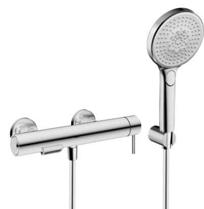 [1621S0967] Mélangeur de bain Ono E - E 153 mm, raccords d'arrêt 1/2" x 3/4", utilisation latérale, avec douche, tuyau et support, classe énergétique A, chromeline