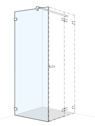 [1613C0523] Cloison latérale S606Plus - 70,1-100 cm, H 200 cm pour portes battantes sans cadre, montage à gauche MESURES EXACTES SELON PRISE DE MESURE, verre véritable clair, couleur spéciale Optique GOLD
