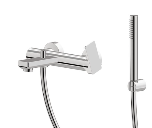 [1621H0962] Mélangeur de bain complet B-EASY E 150 mm, avec raccords excentriques 1/2 x 3/4, flexible 150 cm et douche à main et support douchette, chromé