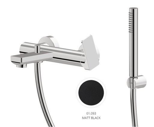 [1621H0963] Mélangeur de bain complet B-EASY E 150 mm, avec raccords excentriques 1/2 x 3/4, flexible 150 cm et douche à main et support douchette, noir mat