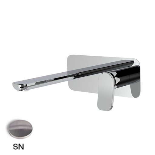 [1621C2143] Mélangeur de lavabo encastré FLO, S 196 mm écartement entre poignée et bec 120 mm, avec plaque rectangulaire 216x90 mm, SANS corps encastrable, débit 5 l/min, SN Nickel Brossé