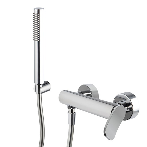 [1621C2153] Mélangeur de douche FLO - E 150 mm, avec deux raccords réglables Ballofix 1/2" - 1/2, Flexible chromalux 1500 mm, support douchette et douchette à main, CR Chromé